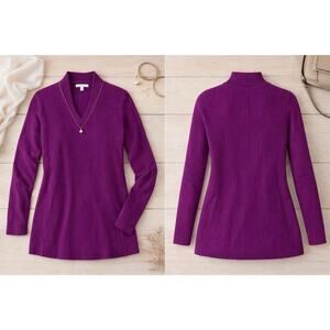 Isaac Mizrahi Live 100% Cashmere Purple V-Neck Sweater Women’s Medium